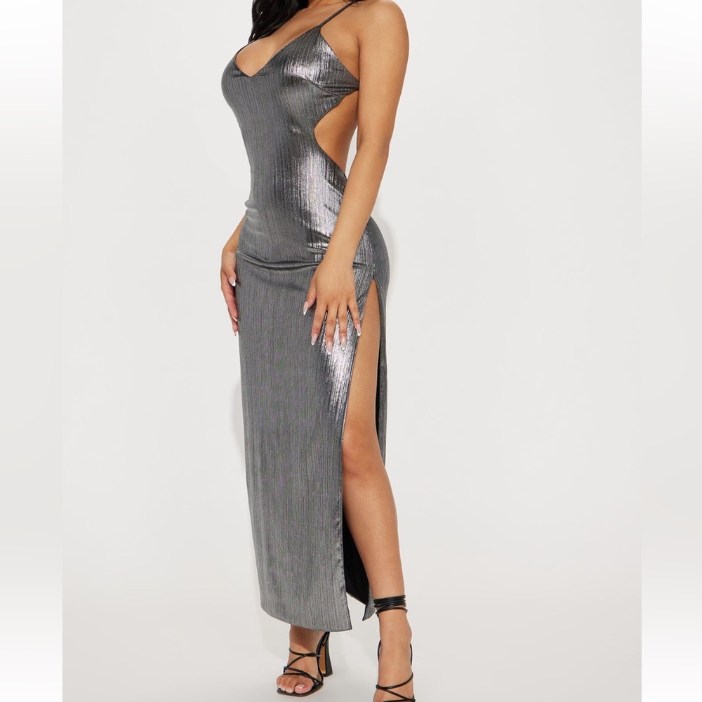 Silver/Metalic Maxi Dress from Fashion Nova